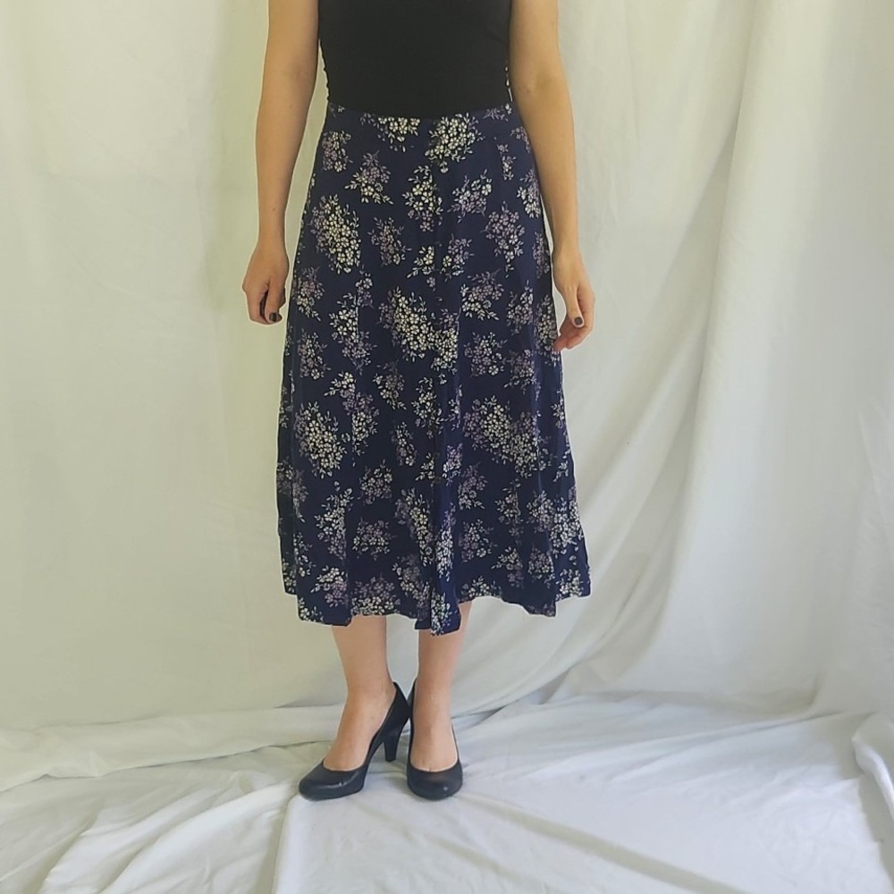 90s/Y2K‎ Purple Floral Button Down Midi Skirt